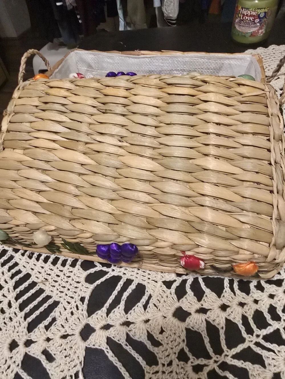 Vintage Nesting Straw Casserole Carrier Basket 3pc
